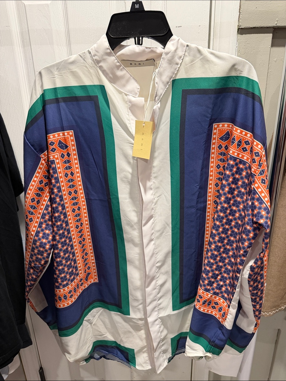 MNML White Jacket with Navy, Green and Orange Print Panels